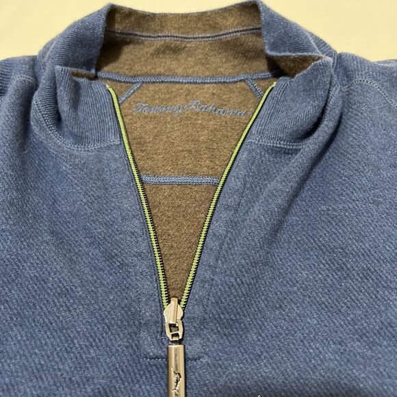 Tommy Bahama Pullover Mens ~XL Green Blue Reversible 1/4 Zip Knit Chest 24” - Picture 5 of 13